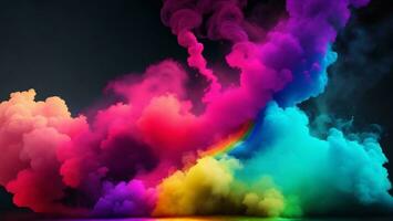 rainbow smoke cloud over black background with copy space ai generated photo