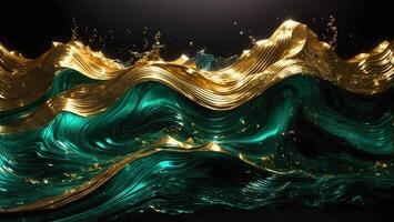 emerald green water with golden sand powder luxury and mystery abstract concept ai generated photo