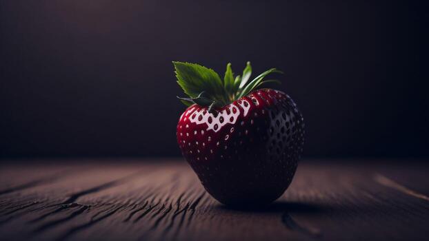 Strawberry on a dark wooden background AI generated photo