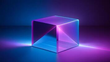 blue pink neon refraction line square cube future fashion abstract technology ai generated photo