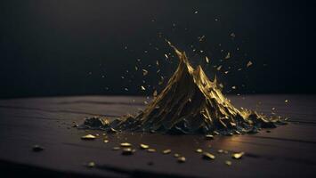 Splash of gold sand on a wooden table, 3d render AI generated photo