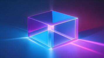 blue pink neon refraction line square cube future fashion abstract technology photo