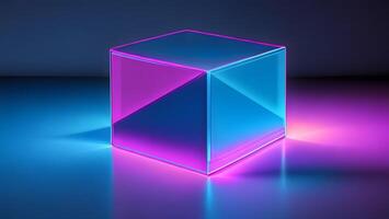 blue pink neon refraction line square cube future fashion abstract technology photo