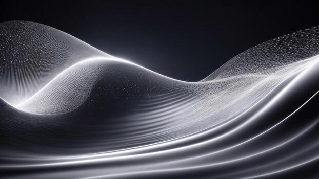 abstract silver wavy background with glowing particles in empty space ai generated photo