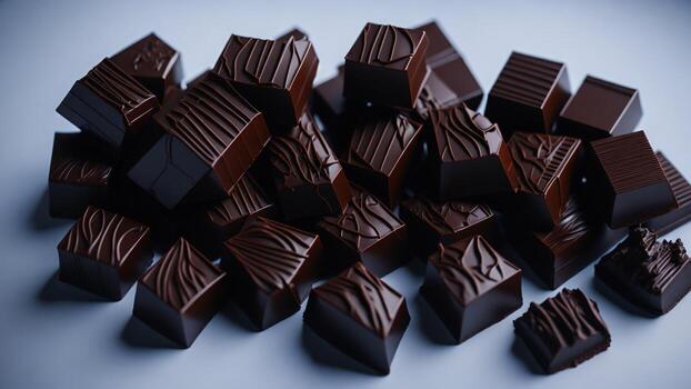 piezas de oscuro chocolate en un blanco fondo, selectivo atención ai generado foto