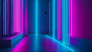 blue pink neon light decoration space stage nightclub modern late night fashion ai generated photo