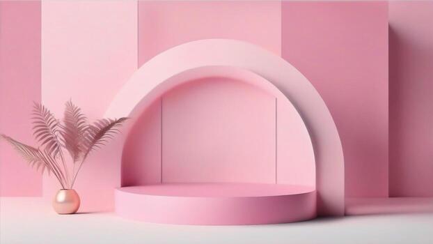 3d rendering of minimal geometric forms, Pink podium for product presentation ai generated photo