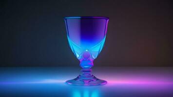 blue pink neon refracted beam goblet glass ai generated photo