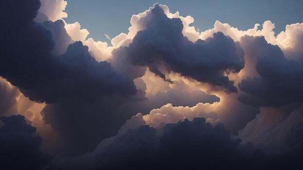 dramático cielo con nubes a atardecer, 3d hacer ilustración ai generado foto