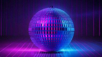 blue pink neon beam vintage disco ball ai generated photo