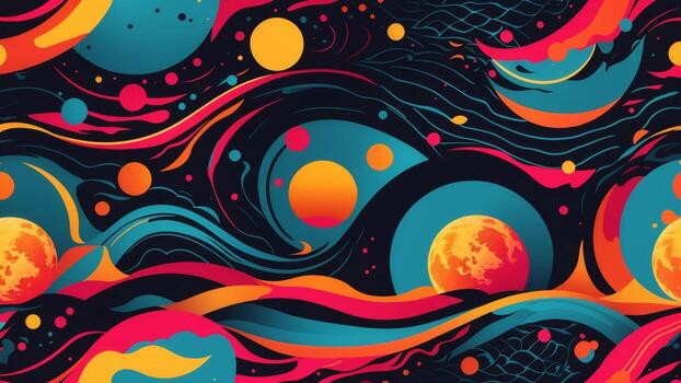 Abstract background with planets and space, fantasy, green red orange gradient ai generated photo