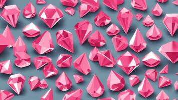 3d rendering of a lot of pink diamonds on a blue background ai generated photo