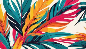 Seamless pattern with tropical leaves, illustration in flat style, green pink orange hues ai generated photo