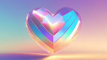 cristal corazón en vistoso fondo, San Valentín día concepto, 3d representación ai generado foto