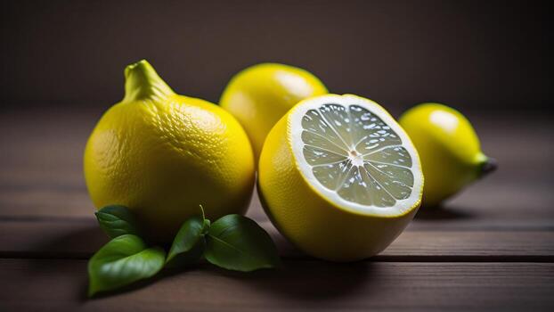 Lemons on a wooden background, Selective focus ai generated photo