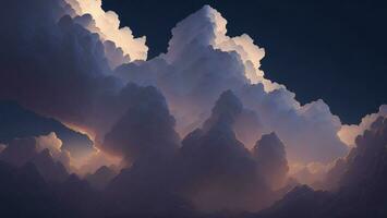 Fantasy cloudscape, Abstract fractal shapes, 3D rendering illustration ai generated photo