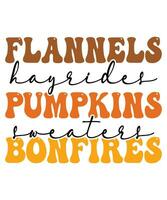 Flannels hayrides pumpkin sweaters bonfires fall day t-shirt print template vector