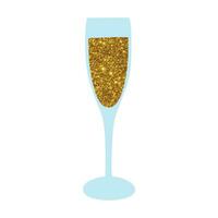 Glass of champagne with glitter. vector illustration. Isolated glass with bubbling champagne.