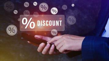 Percentage discount on mobile phones, Discount Percentage concept photo