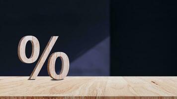 Close-up of percent sign leaning on wooden table, Percentage Sign And Discount Rate. Accountant VAT Tax Concept. photo