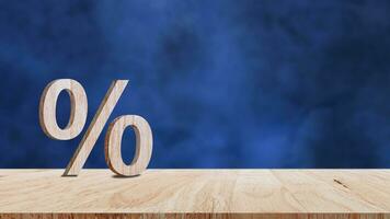 Close-up of percent sign leaning on wooden table, Percentage Sign And Discount Rate. Accountant VAT Tax Concept. photo