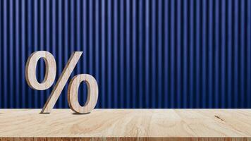 Close-up of percent sign leaning on wooden table, Percentage Sign And Discount Rate. Accountant VAT Tax Concept. photo