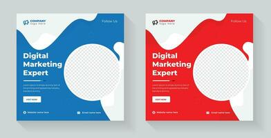 Social media post for digital marketing experts one of which is red and the other is blue vector