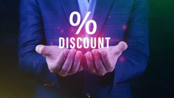 Businessman hand touching virtual percentage icon, Discount Percentage concept. photo