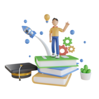 Junge mit Buch Bildung 3d Illustration png