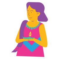 Girl Diwali Sticker Color 2D Illustration png