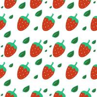 Seamless pattern Strawberry leaves fruit with cartoon isolated on white.Bright of delicious fruit illustration used for background photo