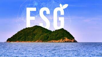 ESG icon concept for environmental, social and governance in sustainable and ethical business on the network connection on beautiful natural scenery background. photo