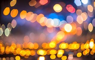 Blur or bokeh abstract lot of lighting at night background. Out of focus dreamy busy night life effect. photo