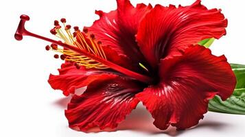 macro Disparo cerca arriba flor de rojo hibisco rosa-sinensis o limpiabotas planta aislado en blanco antecedentes. ai generado foto