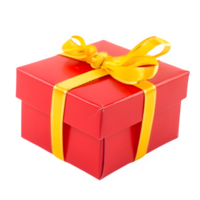 red gift box tied with yellow ribbon isolated on transparent background ,generative ai png