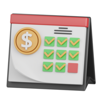 3d representación pago calendario aislado útil para pago, dinero y transacción diseño elemento png