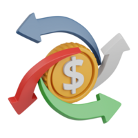 3d interpretazione denaro contante flusso isolato utile per attività commerciale, analisi, i soldi e finanza design elemento png