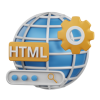 3d rendering html isolated useful for technology, programming, development, coding, software, app, computing, server and connection design element png