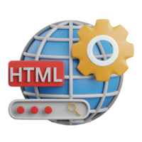 3d rendering html isolated useful for technology, programming, development, coding, software, app, computing, server and connection design element png