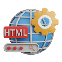 3d rendering html isolated useful for technology, programming, development, coding, software, app, computing, server and connection design element png