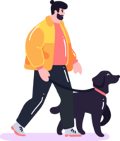 mano dibujado joven hombre con perro en plano estilo png