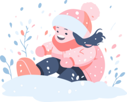 mano dibujado niños jugando en el nieve a Navidad en plano estilo png