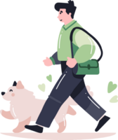 Hand Drawn young man with dog in flat style png