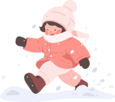 Hand Drawn children playing in the snow at christmas in flat style png