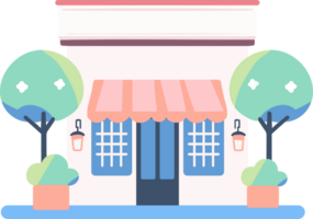Hand Drawn cafe building in flat style png