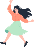 Hand Drawn happy woman dancing in flat style png