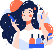 Hand Drawn long hair woman makeup in flat style png