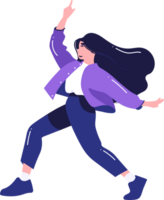 Hand Drawn happy woman dancing in flat style png
