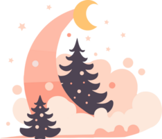 Hand Drawn christmas moon in flat style png