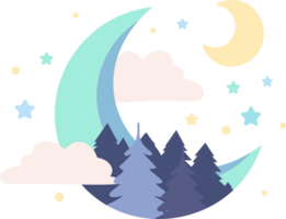 Hand Drawn christmas moon in flat style png
